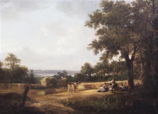 Attributed to William Frederick Witherington (1785-1865) Landscape with harvesters at rest, 24 x 33in.